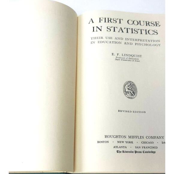 A First Course in Statistics E. F. Lindquist Revised Edition 1942 Hardcover - Picture 5 of 13
